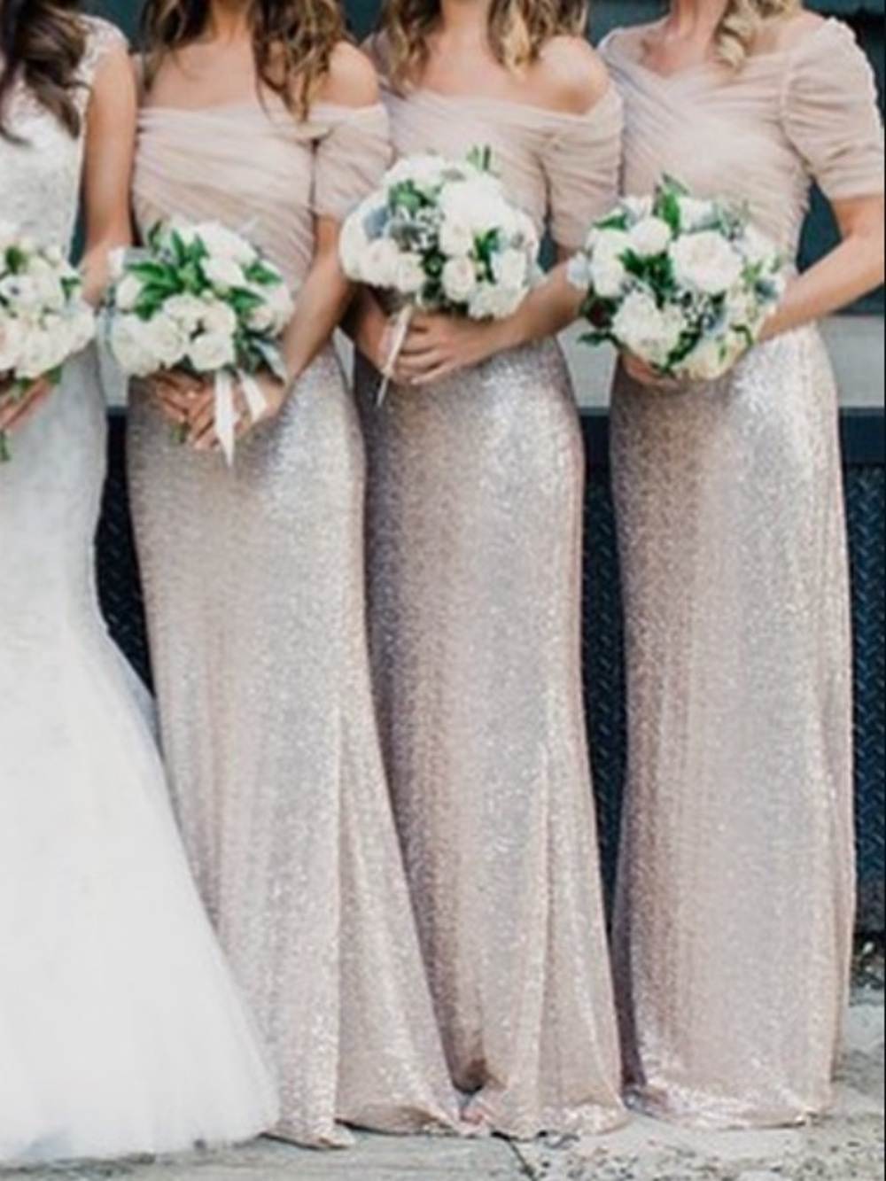 Badgley Mischka sequin Champagne Evening Gown